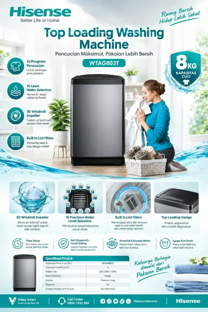 Top Loading Hisense WTAG803T