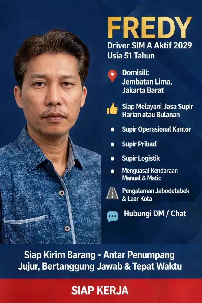 Jasa Supir Driver SIM A Aktif Siap Kerja
