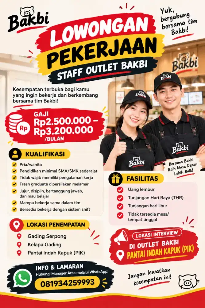 LOWONGAN PEKERJAAN STAF OUTLET BAKBI