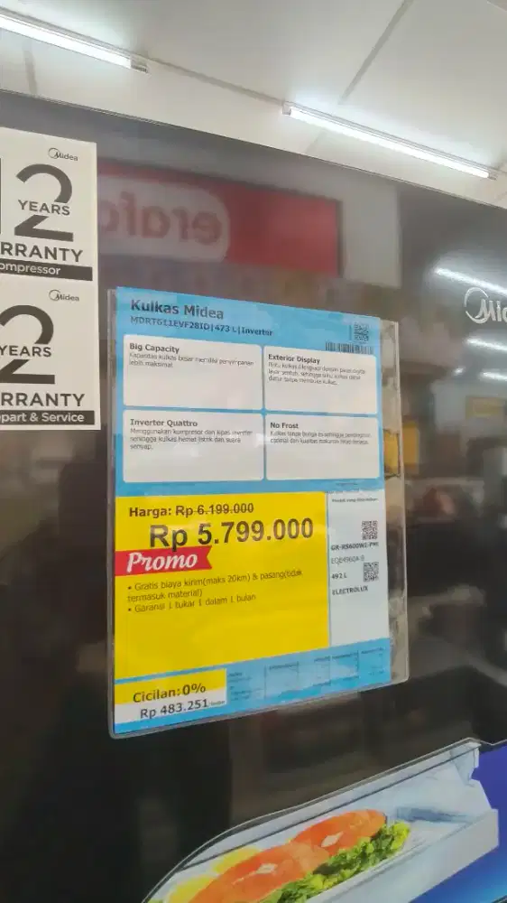 Kulkas Midea 2 Pintu Ukuran 473L Cicilan Bisa Tanpa DP Bayar bulan dpn