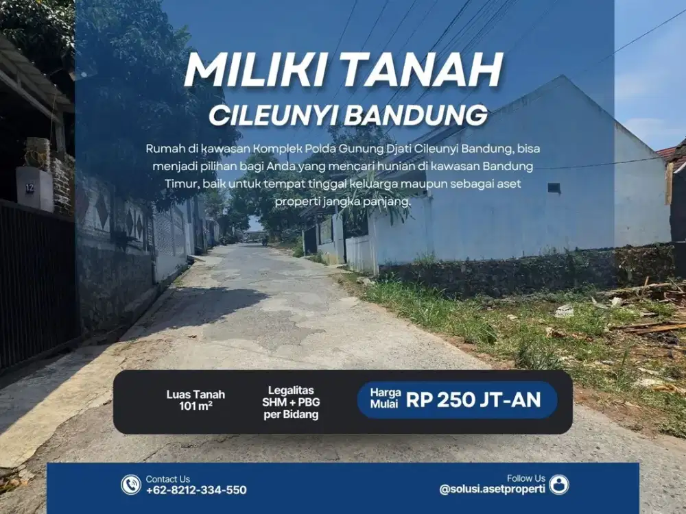 Tanah Kavling 101 m² Rp252 Jutaan SHM Komplek Polda Gn. Djati Cileunyi