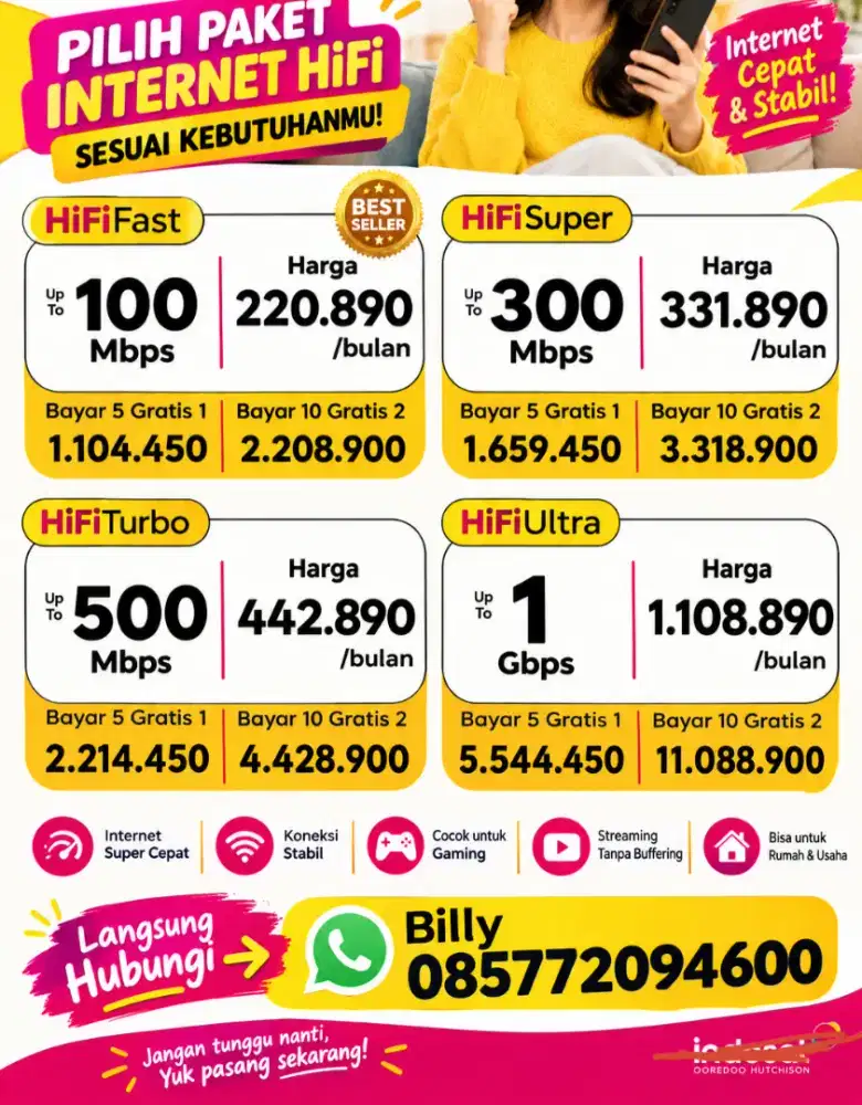 Kecepatan internet stabil, gratis biaya pemasangan