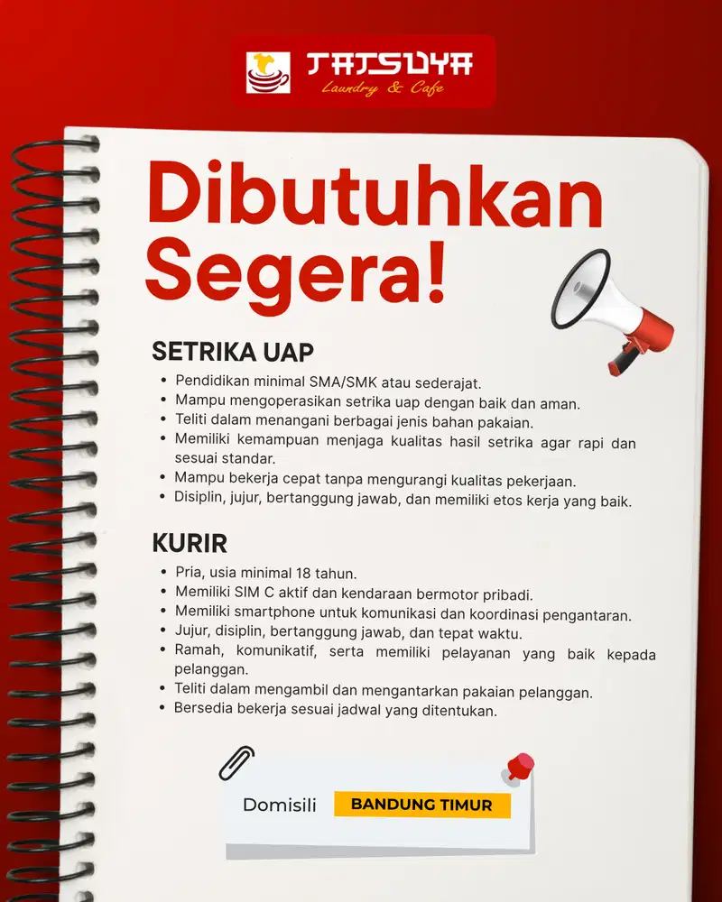 Lowongan Kerja Tatsuya Laundry