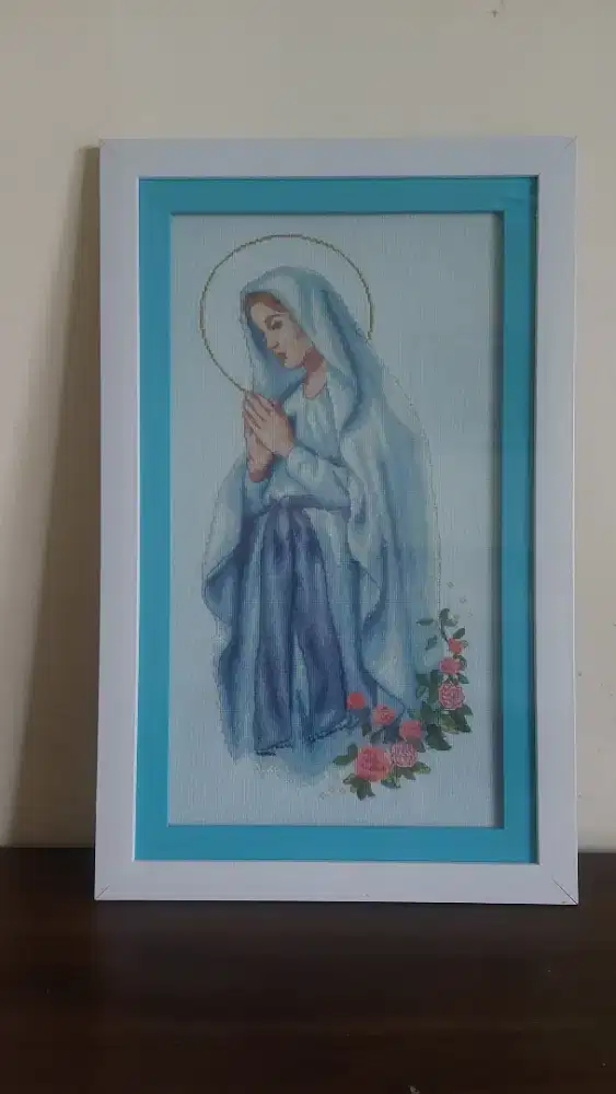 Lukisan Sulam Kristik (Cross Stitch) handmade Holy Mary