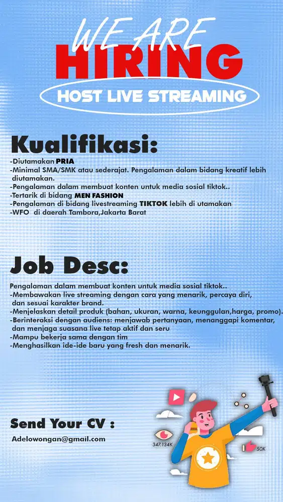 Lowongan Host Live Streaming (Men Fashion)