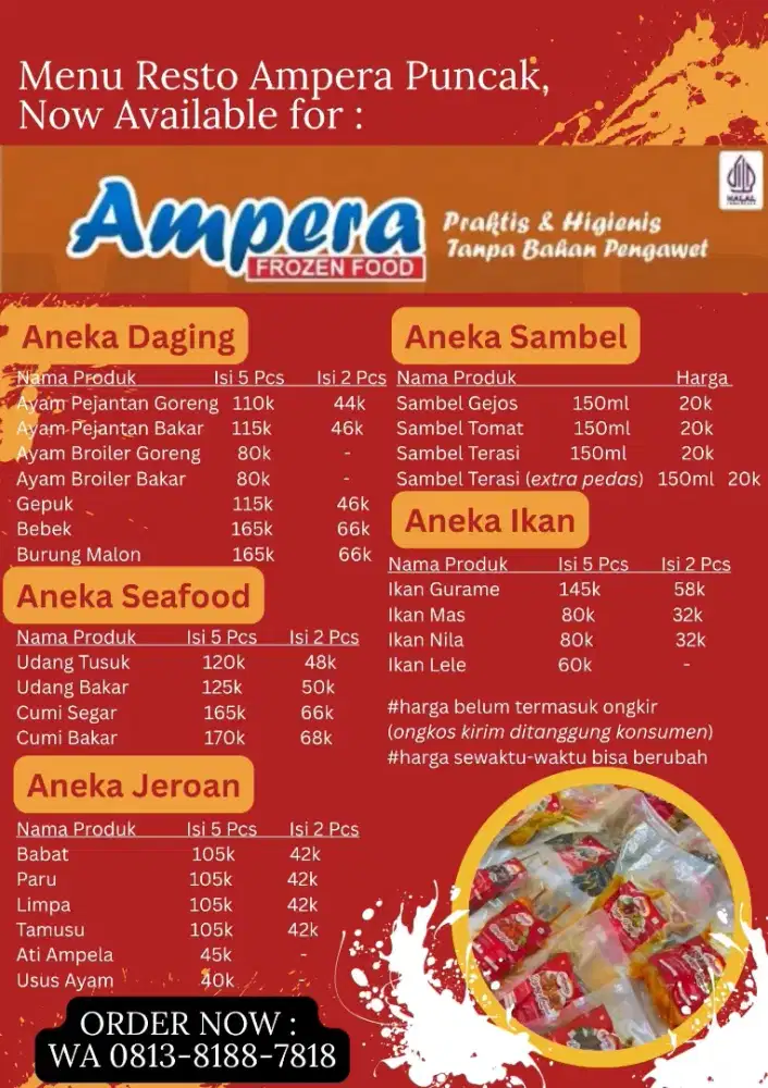 Ampera Frozen food _ usus, ayam, limpa, paru, ikan, sambel, bebek