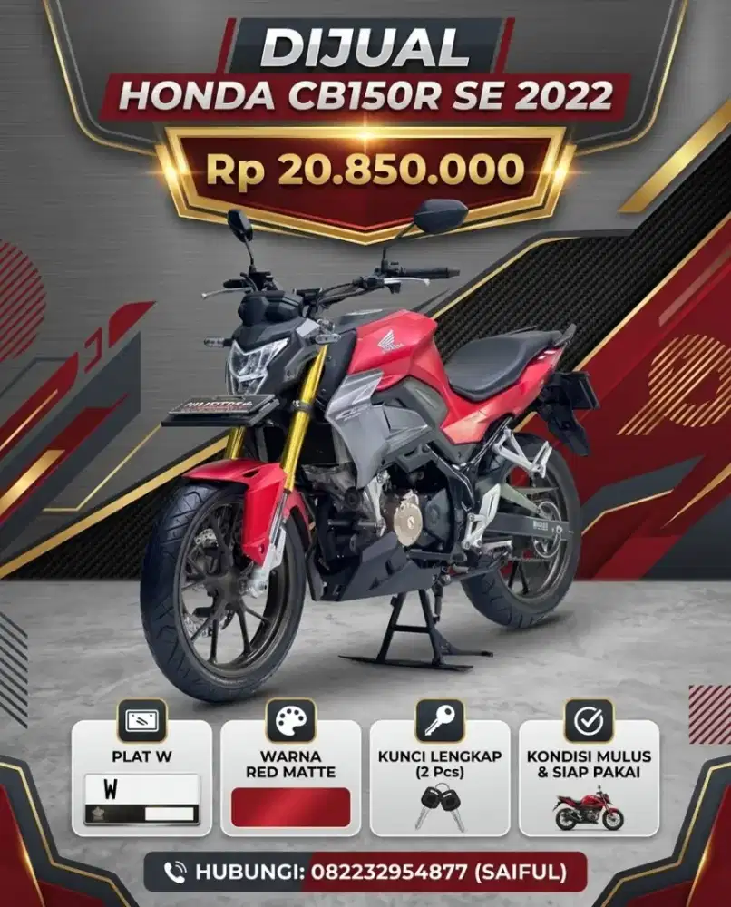 Perfect Condition!!Honda CB150R Naked 2022 Plat W Red Matte-Mustika