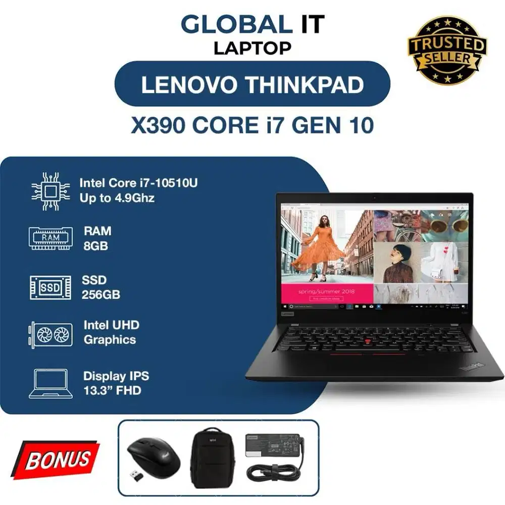 LENOVO X390 CORE i7 GEN 10 | RAM 8 | SSD 256 | LAPTOP SECOND