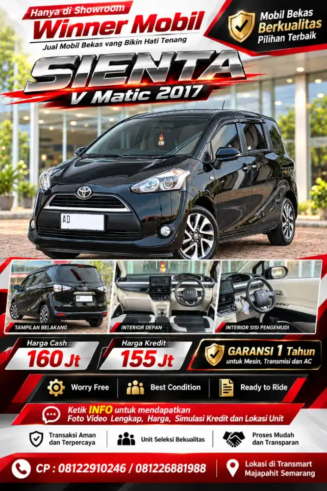 Garansi 1 Th, 2017 Sienta V Matic, KM 65rb, Pajak Panjang, Istimewa