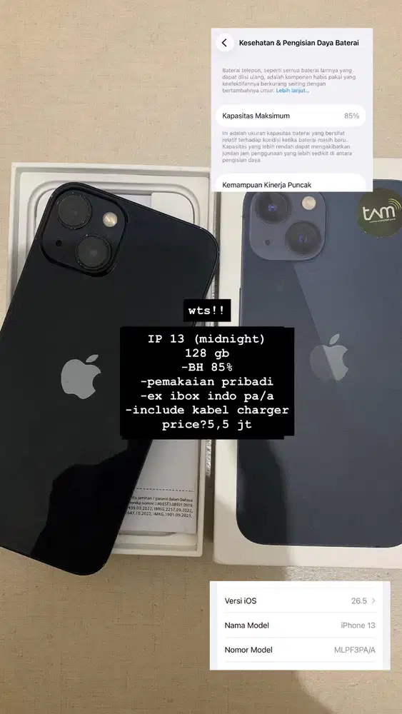 JUAL IPHONE 13 128 GB ex IBOX