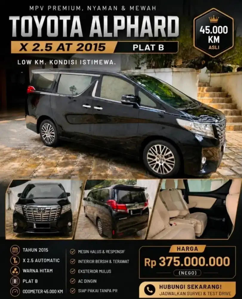 2015 Toyota Alphard 2.4X A.T. LOW KM ASLI, BEBAS Banjir. Lsg Pemilik.