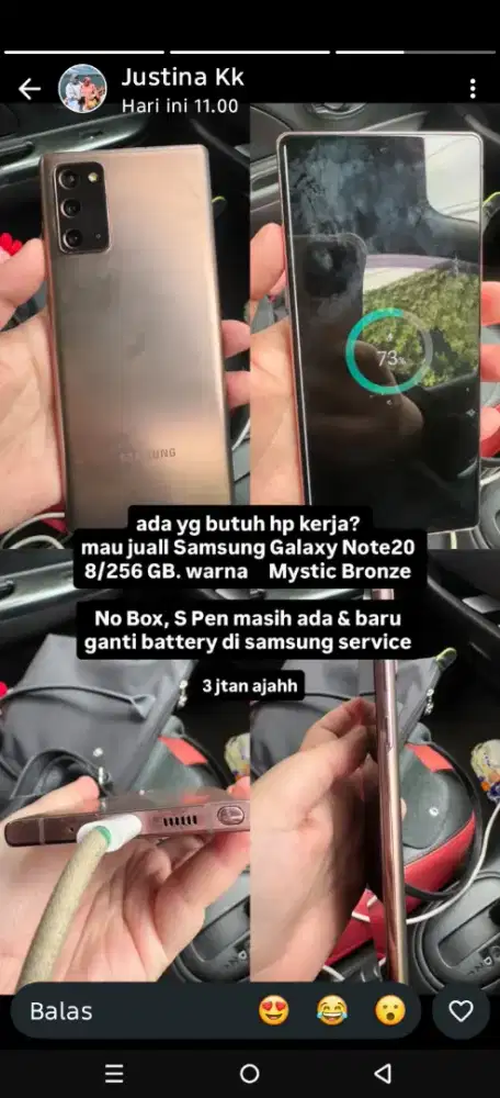 Hp samsung galaxi not 208/256 GB warna mystik bronze