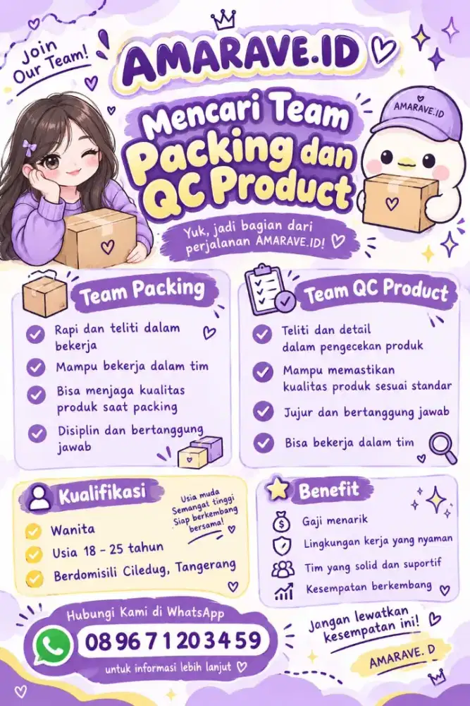 Di Butuhkan Crew Packing & QC Produk