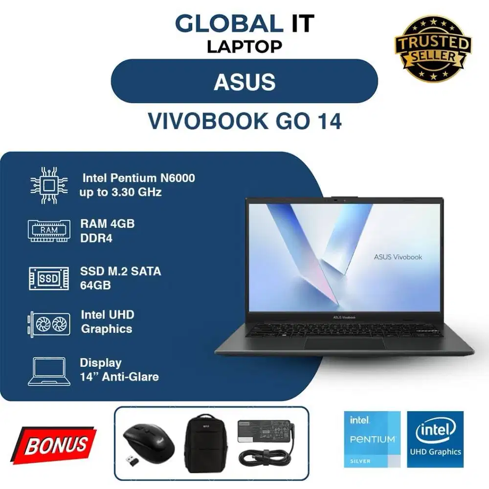ASUS VIVOBOOK GO 14 PENTIUM N6000 | RAM 4GB | SSD 64GB