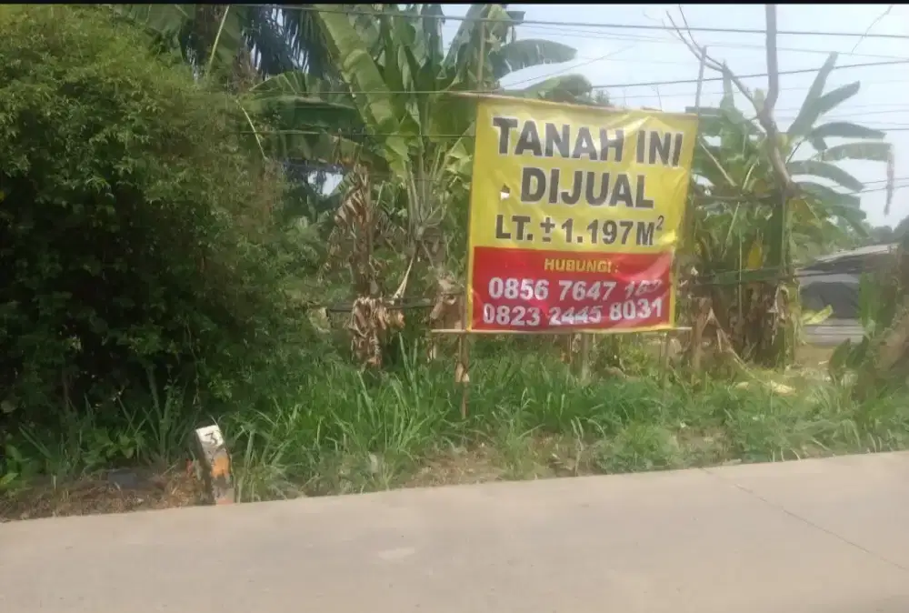 Dijual tanah pinggir jalan luas 1197 m2