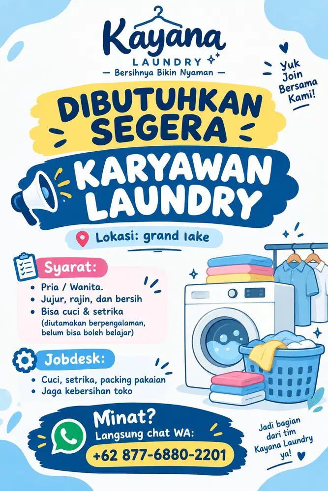Dibutuhkan Karyawan Laundry