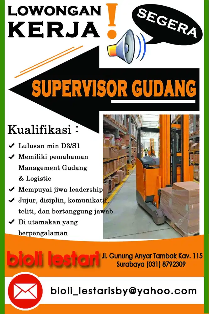 LOWKER SUPERVISOR GUDANG (SG)