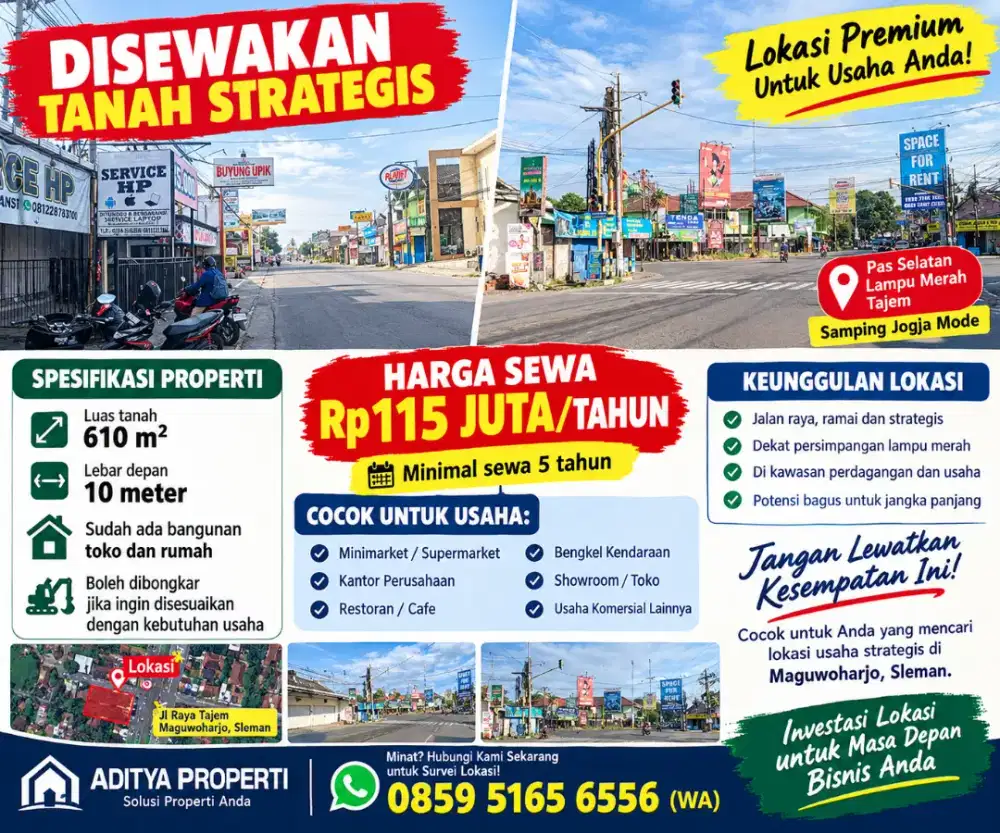 Disewakan tanah ada bangunan di jalan tajem cocok usaha atau kantor
