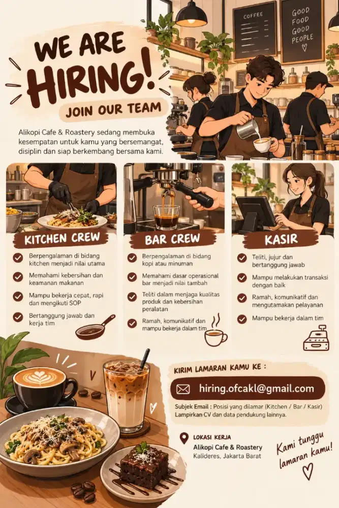 Hiring posisi Leader Barista Hiring kitchen crew - hirring Kasir