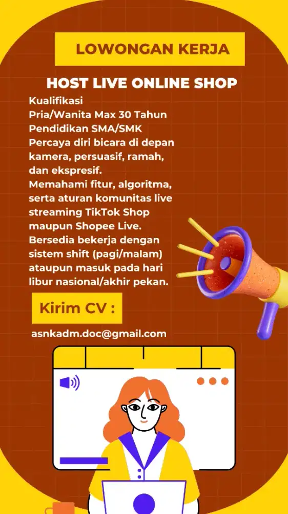 Di butuhkan Host Live online shop