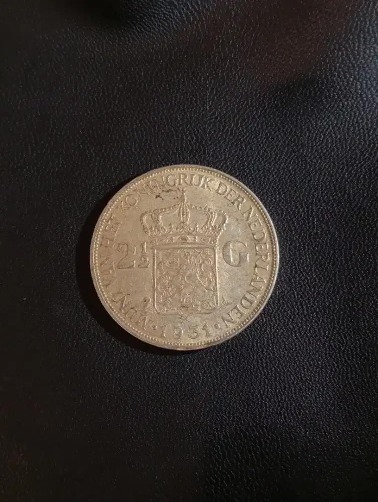 Koin Kuno Perak Asli 2 1/2 Gulden Wilhelmina 1931 Original