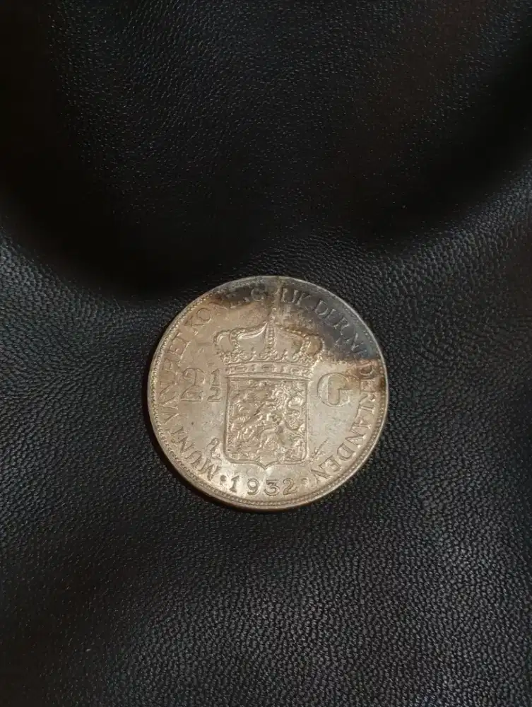 Koin Kuno Perak Asli 2 1/2 Gulden Wilhelmina 1932 Original