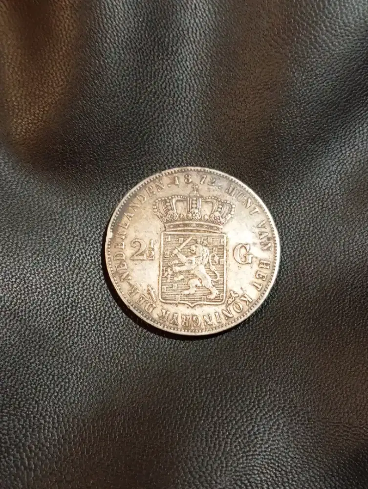 Koin Kuno Perak Asli 2 1/2 Gulden Raja Willem III 1872 Original