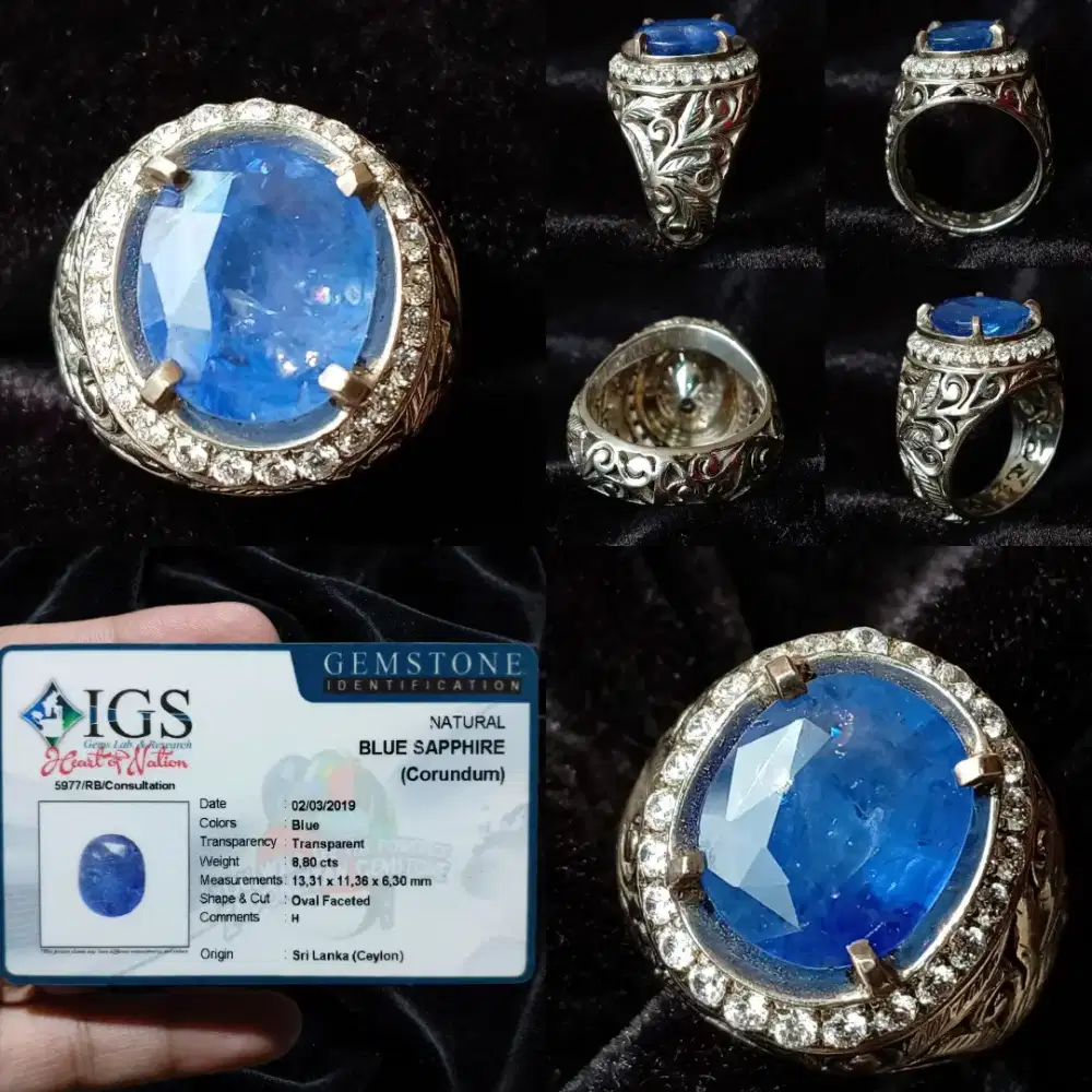 Blue Sapphire Sri Lanka Jumbo 8.8 ct ring perak