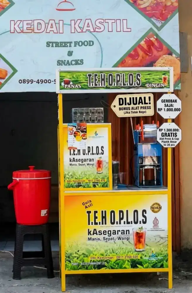 (GRATIS Mesin Press, Gelas & Sedotan) Dijual Gerobak Es Teh Stainless