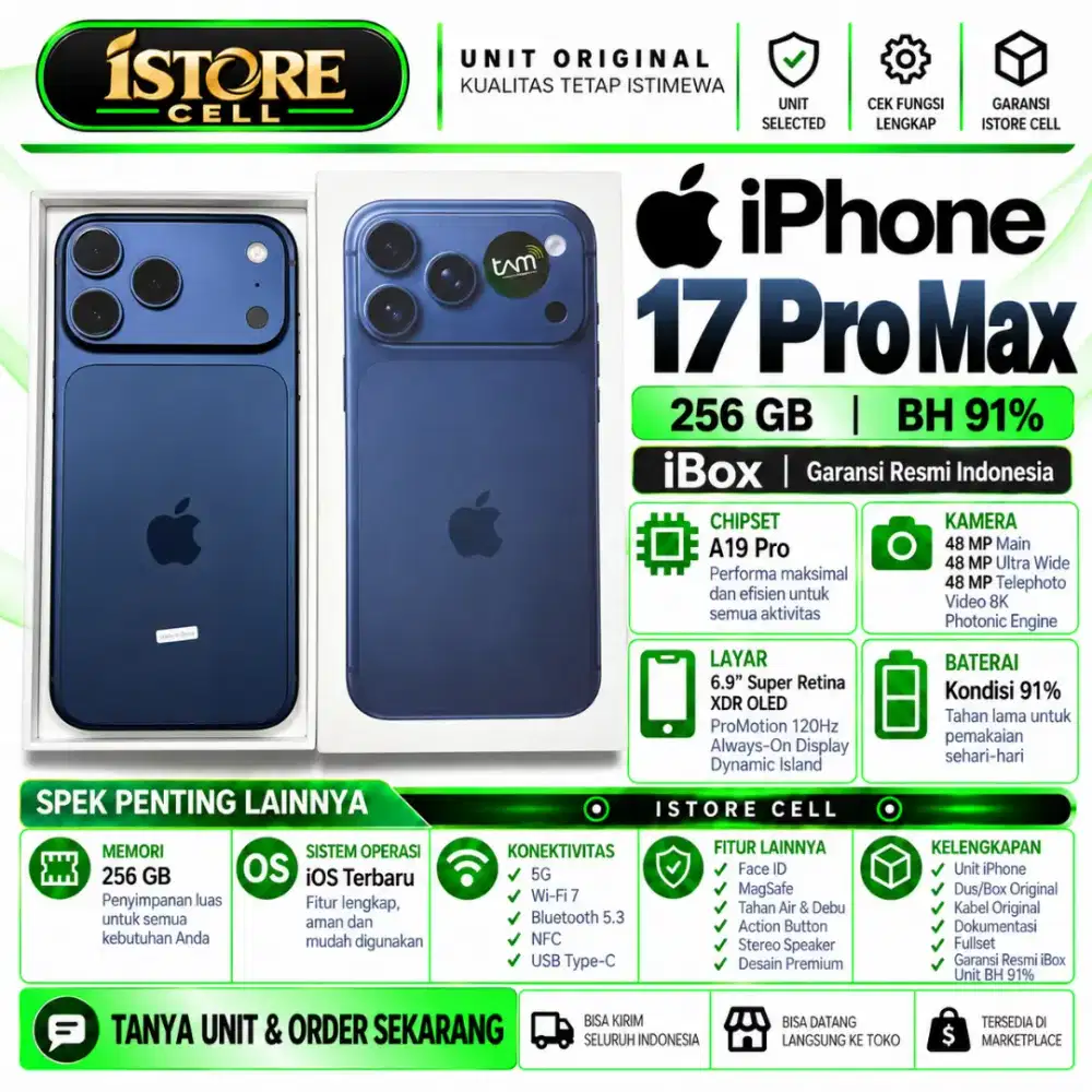 SECOND IPHONE 17 PRO MAX 256GB Garansi Resmi iBox