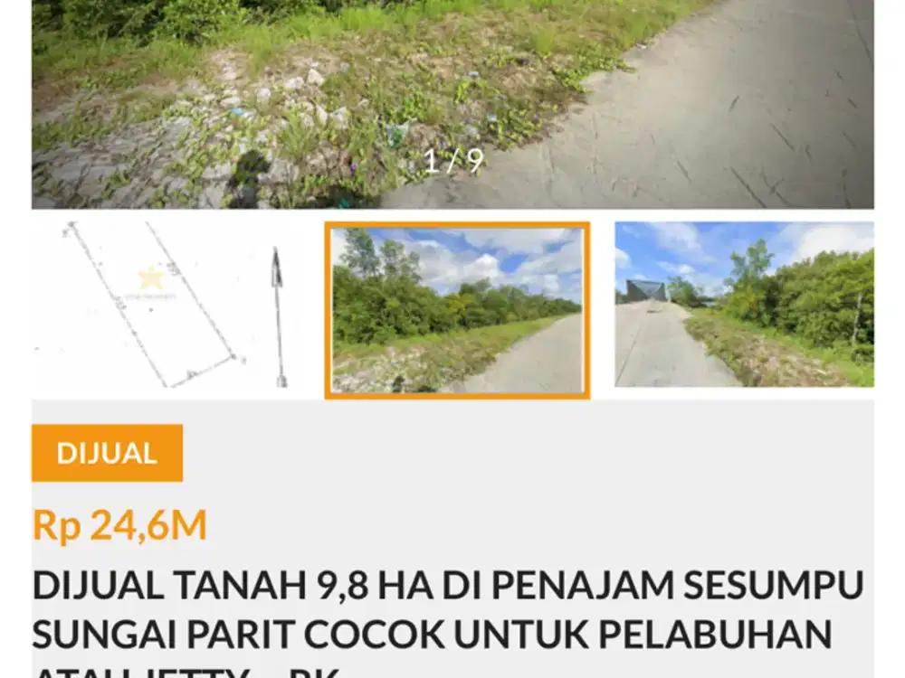 Di Jual tanah 9.8 ha di sesumpu penajam pinggir laut sungai cocok pelabuhan atau Jetty