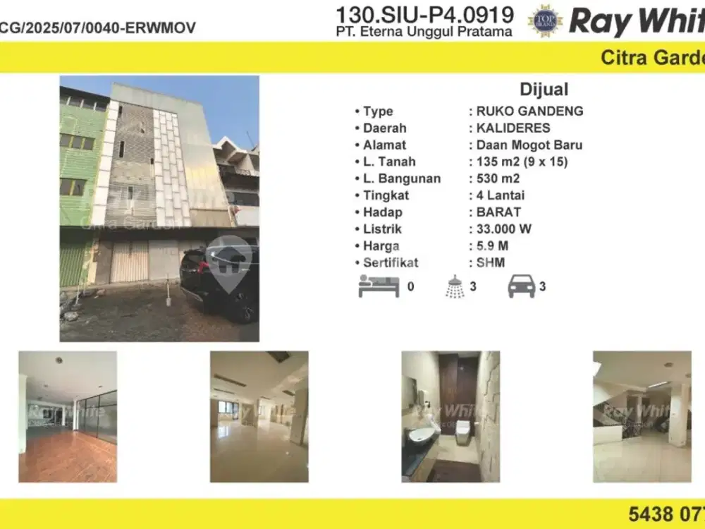 Jual Ruko Daanmogot Baru530 M2 SHM Kalideres, Jakbar 0040-Erwmov