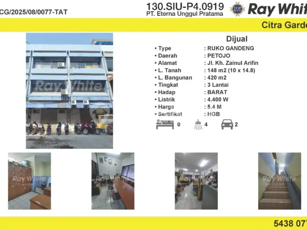 Jual Ruko Gandeng MURAH 420 m2 HGB Zainul Arifin, JakPus 0077-TAT