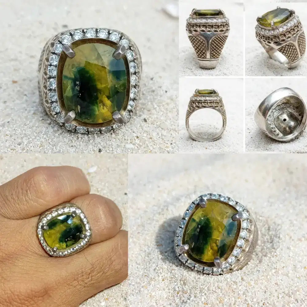 Fancy Bi Color Sapphire Jumbo 9 ct Tanzania ring Perak Handmade
