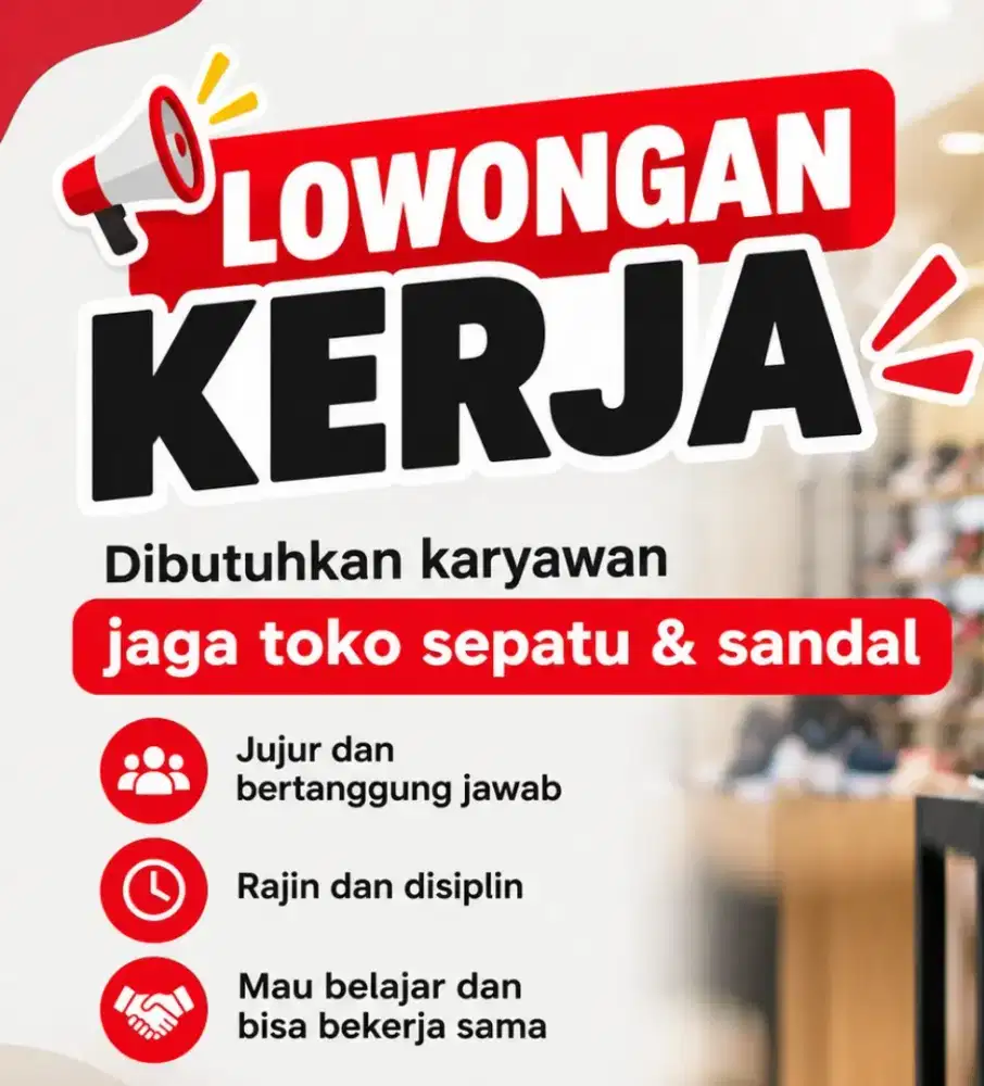 LOWONGAN KERJA
Karyawan Toko Sepatu & Sandal