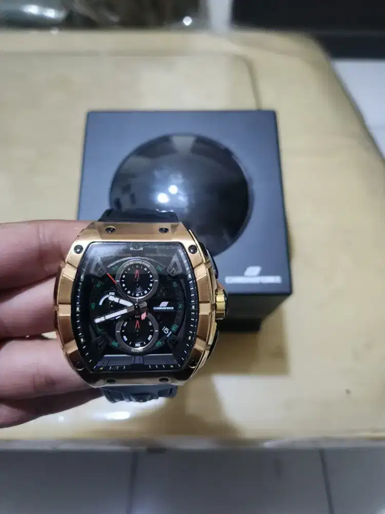 Chronoforce 5336G chrono tgl aktif rubber gold ori mulus fullset sby