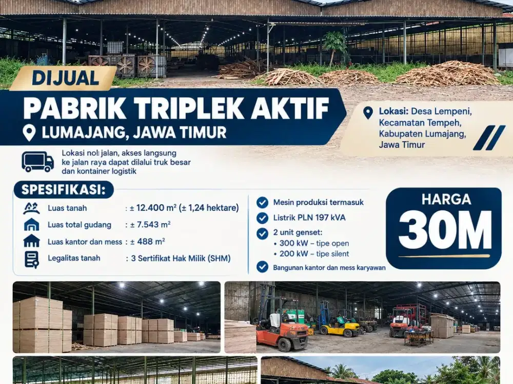Dijual Pabrik Triplek Aktif Lumajang Jawa Timur
