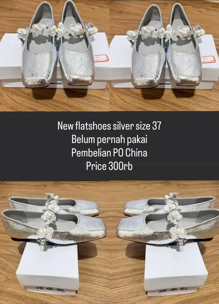 Sepatu flatshoes baru silver PO china