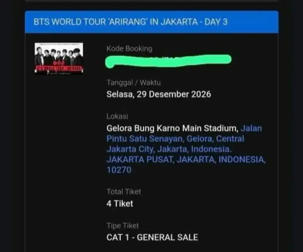 Tiket BTS ARIRANG