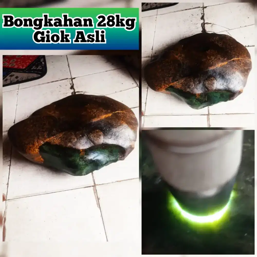 Bongkahan Jade/Giok 28kg Asli Natural Tembus Senter pajangan/Suiseki