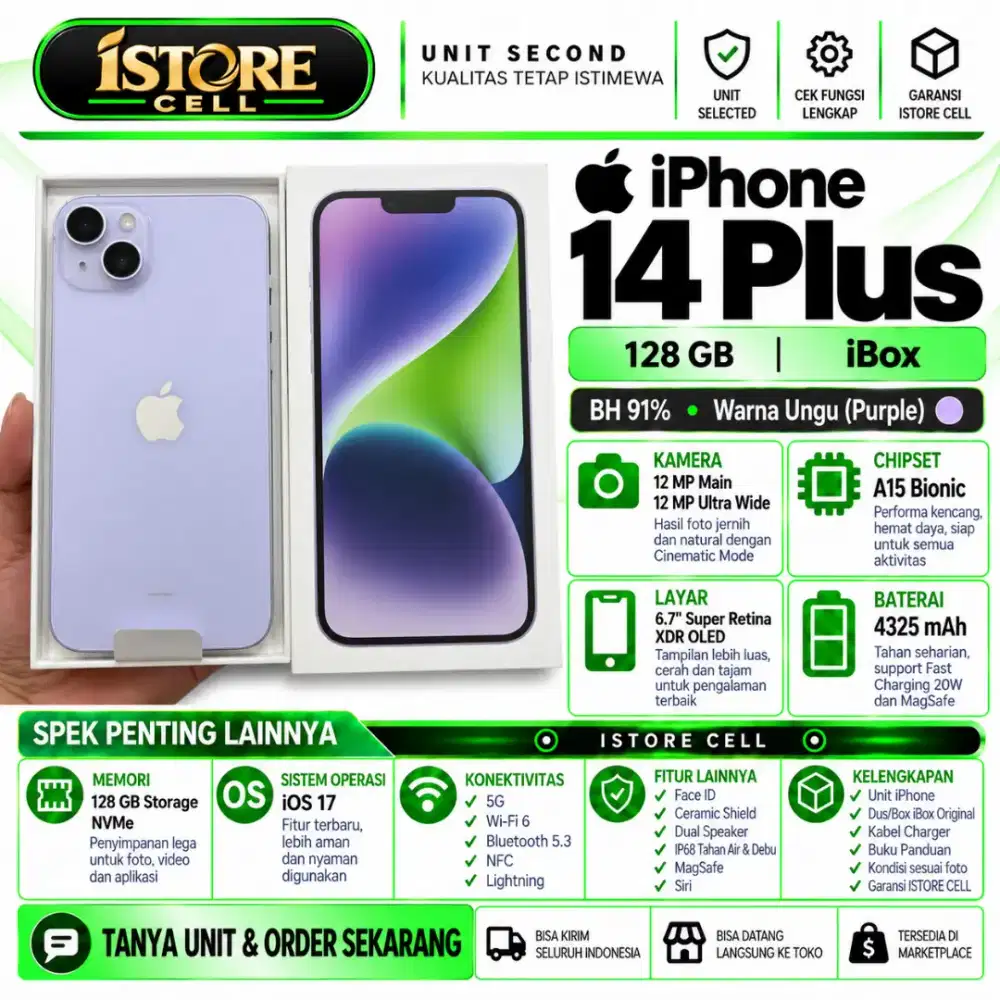 SECOND IPHONE 14 PLUS 128GB Garansi Resmi iBox