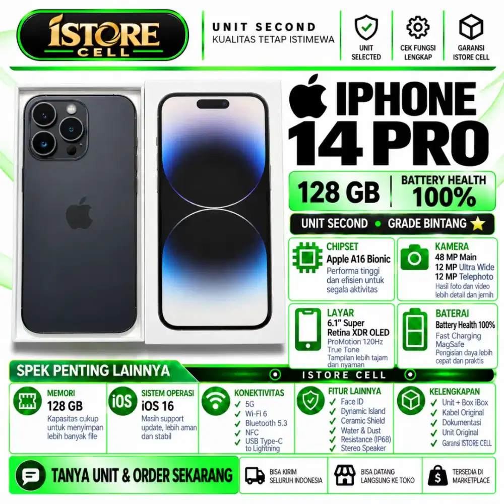 SECOND IPHONE 14 PRO 128GB Garansi Resmi iBox