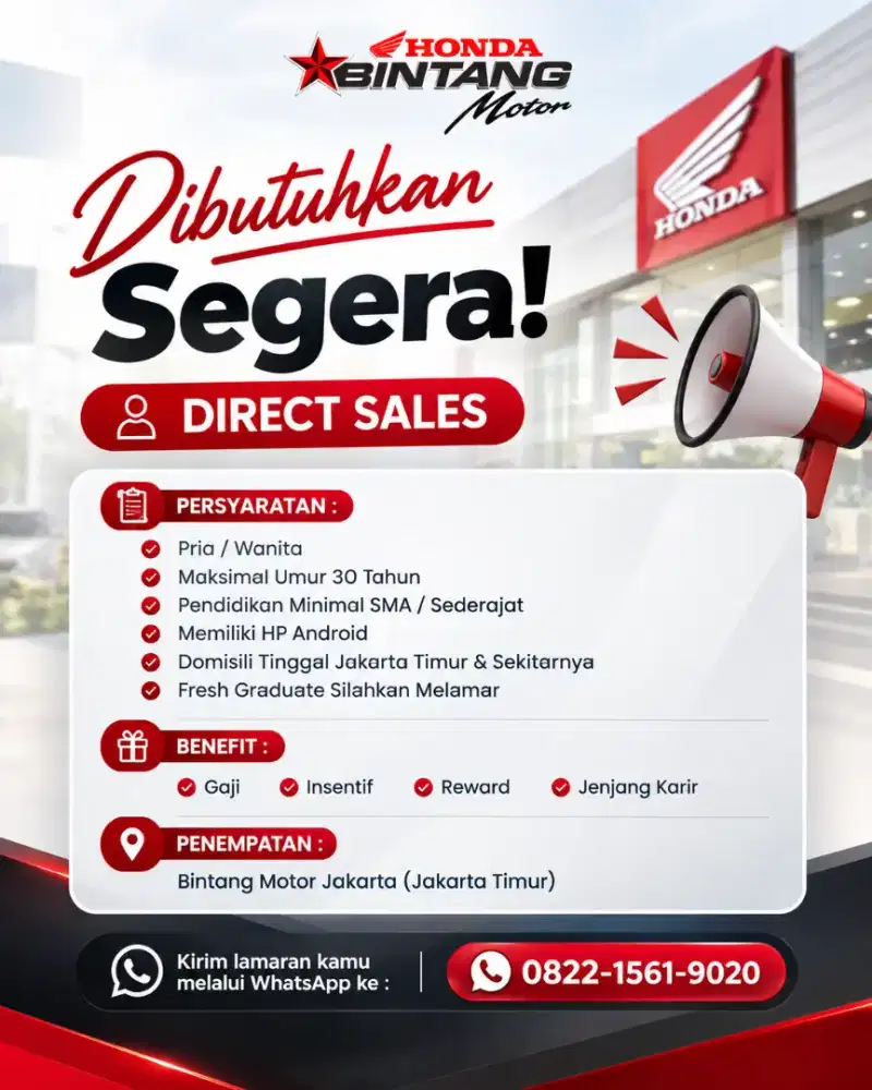 Dibutuhkan
Segera Direct Sales