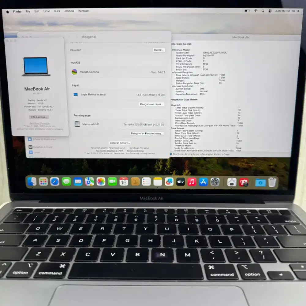 Macbook Air M1 13 Inch Ram 16 Ssd 256 Ibox lengkap full set Space Grey