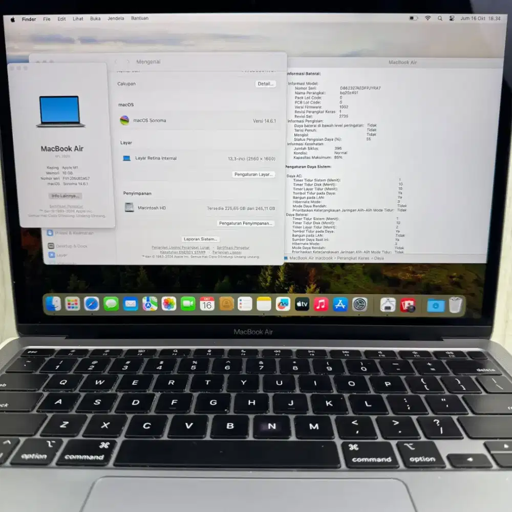 Macbook Air M1 Ram 16 Ssd 256 Layar 13 inch Space Grey full set Ibox