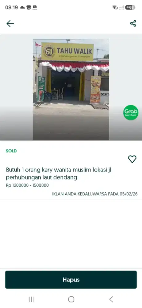 Lowongan kerja ..dibutuhkan 1 orang kary wanita/ pria muslim