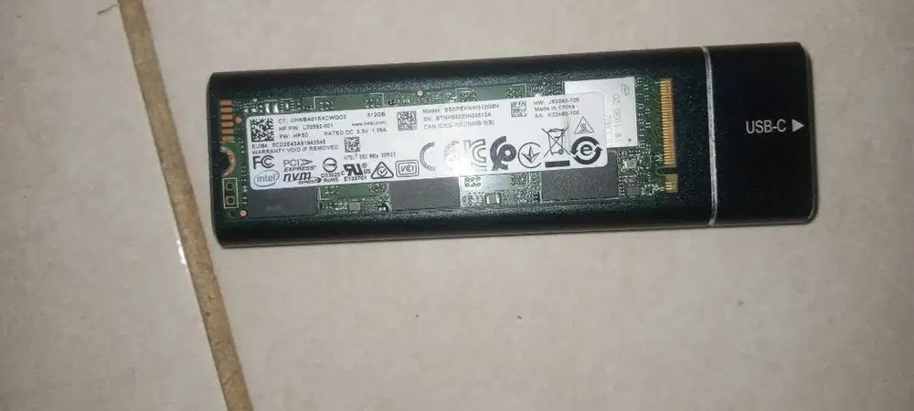 SSD NVMe 512 Gb Intel + Ensclosure Tipe C  Muraah bagus