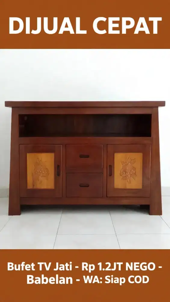 Buffet TV kayu jati asli (second) Kebalen-Babelan, siap angkut cepat.