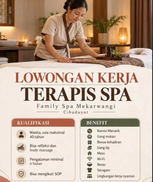 Dibutuhkan Terapis Wanita Family Spa & Reflexology Bandung