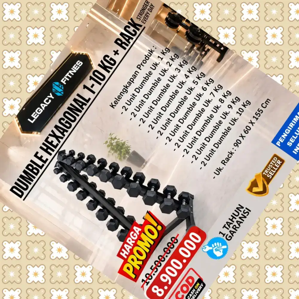 Dumble Hexagonal + Rack  1 - 10Kg alat kebugaran alat fitnes WGT-221